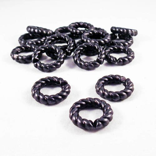 Cta26 - 3 connecteurs en forme de cercles anneaux en acrylique à motifs bombé pneu, rond, 21mm x 21mm. couleur noir vieilli. 