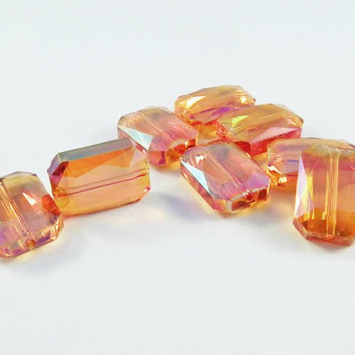 Alg3j - 2 perles précieuse en cristal de verre swarovski rectangle à facettes semi-transparent orange rouge vin 