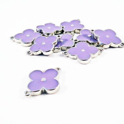 All1l - breloque pendentif connecteur fleur monogramme griffe luxe mode argenté et lilas mauve pâle 