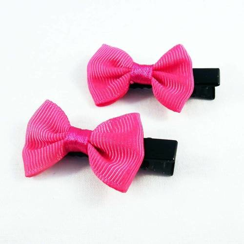 Ad43 - lot de 2 barrettes à cheveux boucle noeud papillon en tissu rose et monture noire 