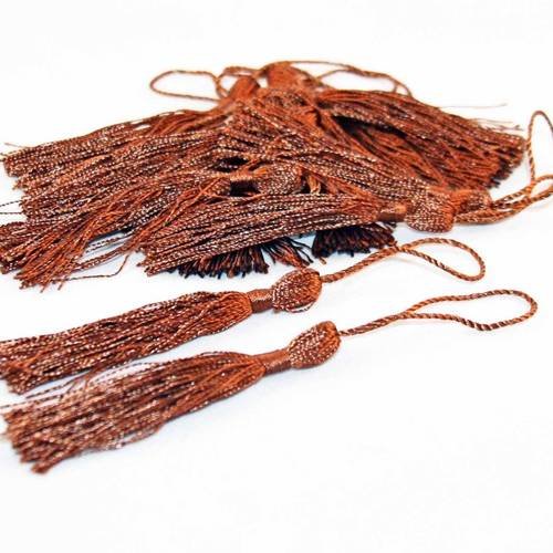 Ad28 - lot de longs 2 pompons marron brun café en fil imitation soie d'environ 8cm 