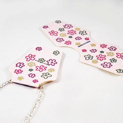 Ad21 - lot de 2 supports 93mm x 36mm présentoirs en carton rose très pâle motifs fleurs pour collier ou bracelet 