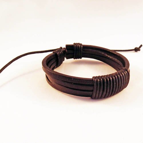 Ald3 - magnifique support bracelet simili cuir à 4 rangs corde tressé unisexe à noeud coulissant ajustable noir 