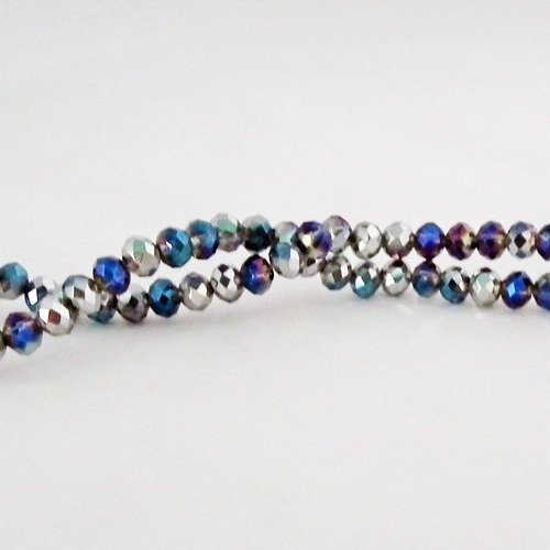 Sw03 - 10 perles précieuses en verre abacus rondelles à facettes bleu bicolore brillant à reflets 
