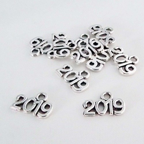 A11203a - 1 breloque pendentif argent jour de l'an nouvelle année célébration 2019