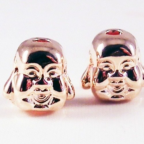 Alz5g - 2 perles intercalaires spacer charm buddha bien portant souriant heureux en métal plaqué or rose 