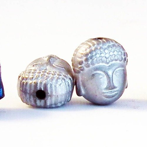 B3a - lot de 2 perles intercalaires en hématite argent spacer breloques charm buddha 3d