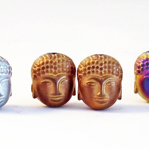 B3s - lot de 2 perles intercalaires en hématite sable bronze spacer breloques charm buddha 3d