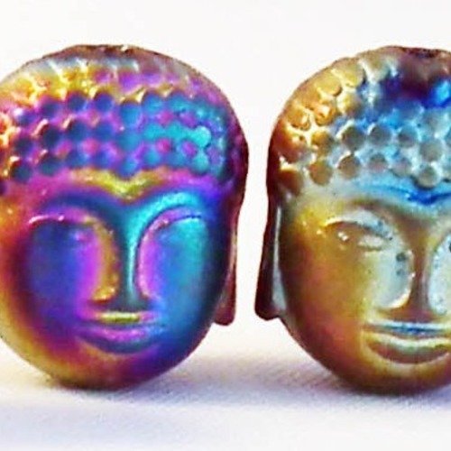 B3m - lot de 2 perles intercalaires en hématite effet reflet multicolore spacer breloques charm buddha 3d