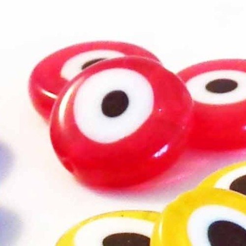 B5rp - lot de 3 perles en verre rouge rondes plates oeil grec chanceux de 6mm