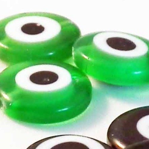 B5vg - lot de 3 perles en verre vert rondes plates oeil grec chanceux de 12mm