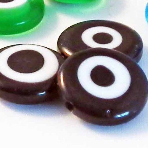 B5ng - lot de 3 perles en verre noir rondes plates oeil grec chanceux de 12mm