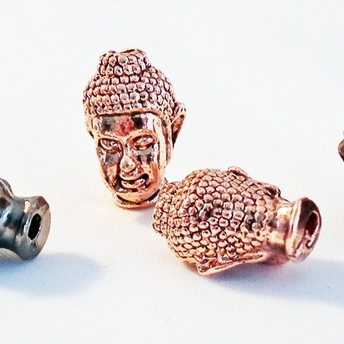 Isp22r - 2 perles breloques charm buddha, intercalaire spacer, or rose