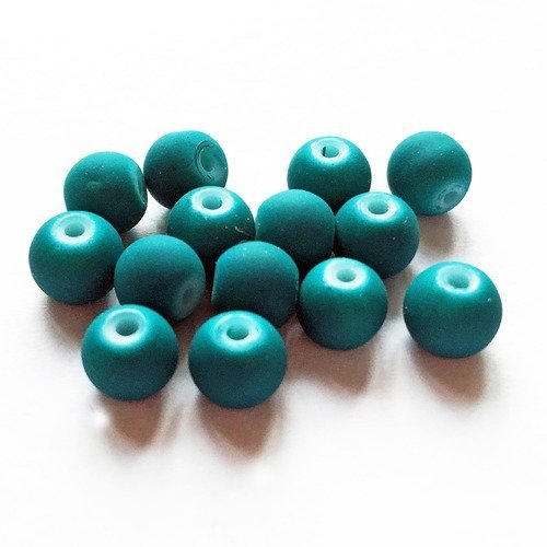 Pd23 - 5 perles en verre bleu turquoise opaque finit mat doux effet caoutchouc