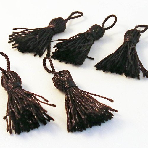 Sp60 - 10 pompons pampilles noir en fil de franges imitation soie de 4.5-5cm.