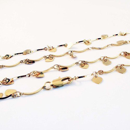 Sp17c - support collier jolie chaîne de 60cm plaqué or 9k avec charms pendentifs et fermoir