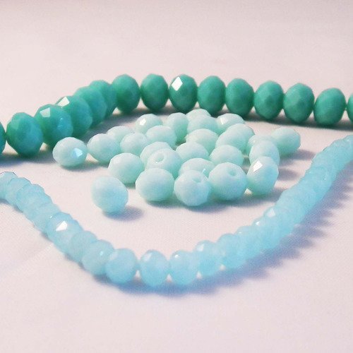 Pu05 - lot de perles précieuse en verre cristal rondelles à facettes teintes bleu turquoise
