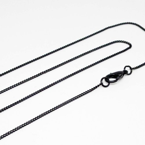 Sbc68m - collier à fines mailles noires de 1x2mm avec fermoir, longueur 48cm.