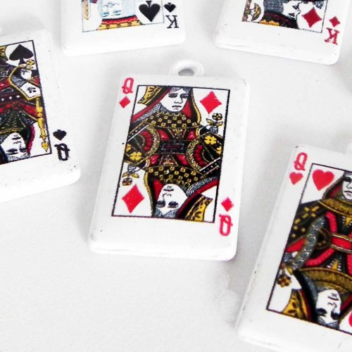 E15 - 1 breloque dame de carreaux breloques cartes jouer poker métal blanc