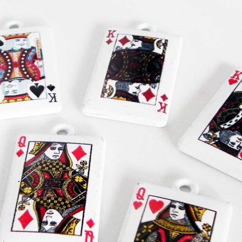 E15 - 1 breloque roi de carreaux breloques cartes jouer poker métal blanc