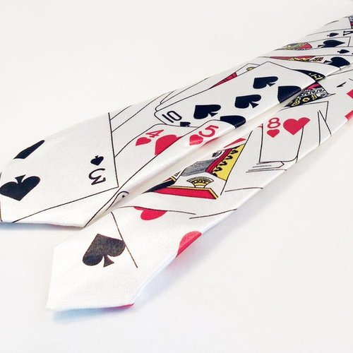 Cravate en polyester motifs poker casino cartes à jouer las vegas blanc