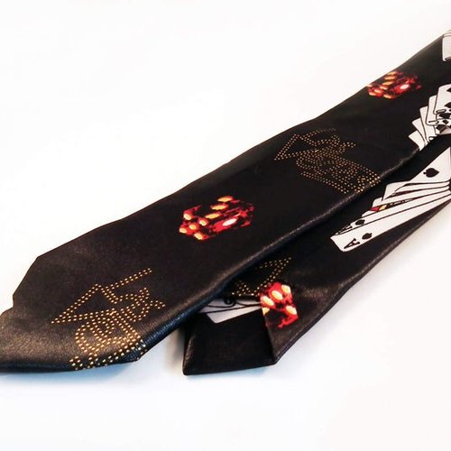 Cravate en polyester motifs poker casino cartes à jouer las vegas noir