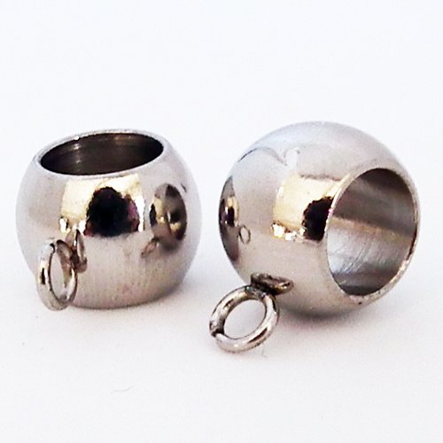E08193 - lot de 5 bélières en acier argent sterling / stainless steel silver dangle bail bead charms