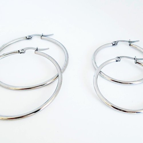 E08191p - 1 paire de 2 anneaux acier argent sterling créoles support boucles d'oreilles