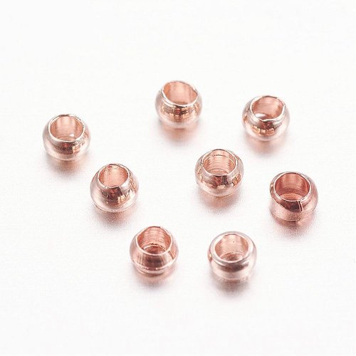 P8205 - 100 perles à écraser rondes rondelles tubes rosé or rose de 2mm en laiton