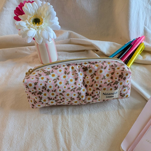 Trousse à crayons artisanale marguerite- trousse scolaire fait main - pochette stylos