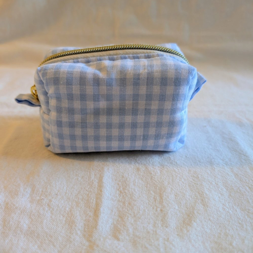 Mini trousse vichy bleu multifonction - petite pochette de rangement pratique et facile à transporter