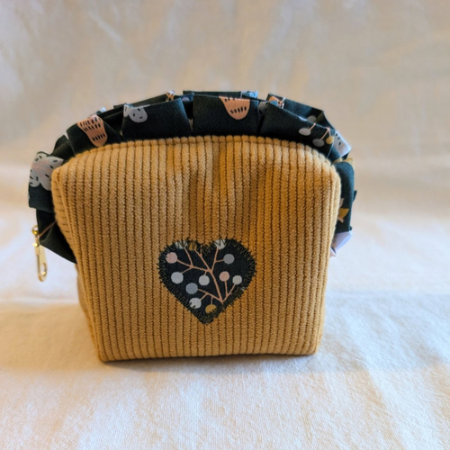 Mini trousse en velours côtelé jaune à froufrou multifonction - petite pochette de rangement pratique et facile à transporter