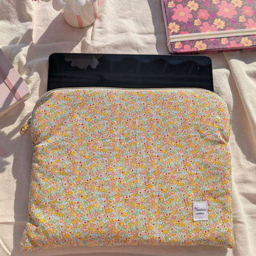 Pochette tablette/ ipad en coton fleuri - housse ordinateur 11 pouces, étui coloré, idée cadeau femme