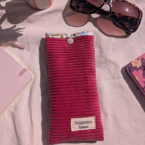 Pochette à lunettes en velours côtelé framboise, étui à lunettes pratique, housse colorée, idée cadeau femme