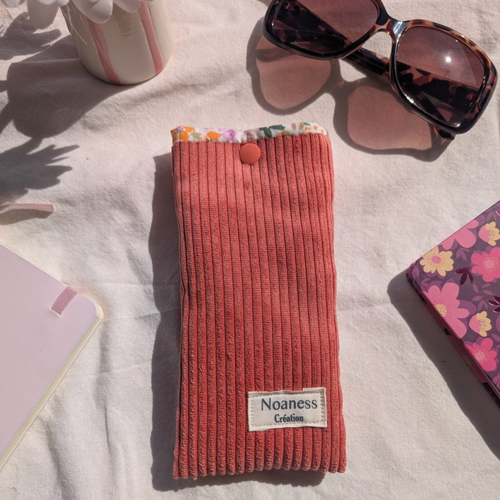 Étui à lunettes en velours côtelé corail, pochette à lunettes de soleil ou de vue, étui élégant, idée cadeau femme