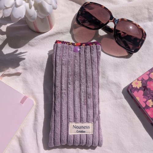 Étui à lunettes en velours côtelé lilas, pochettes à lunettes de soleil ou de vue, étui girly, idée cadeau femme