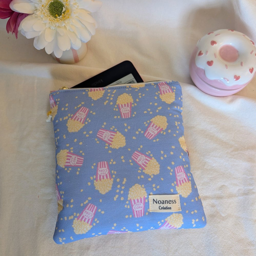 Pochette liseuse 6,8 pouces artisanales- housse kindle en tissu pop-corn- étui liseuse fait main