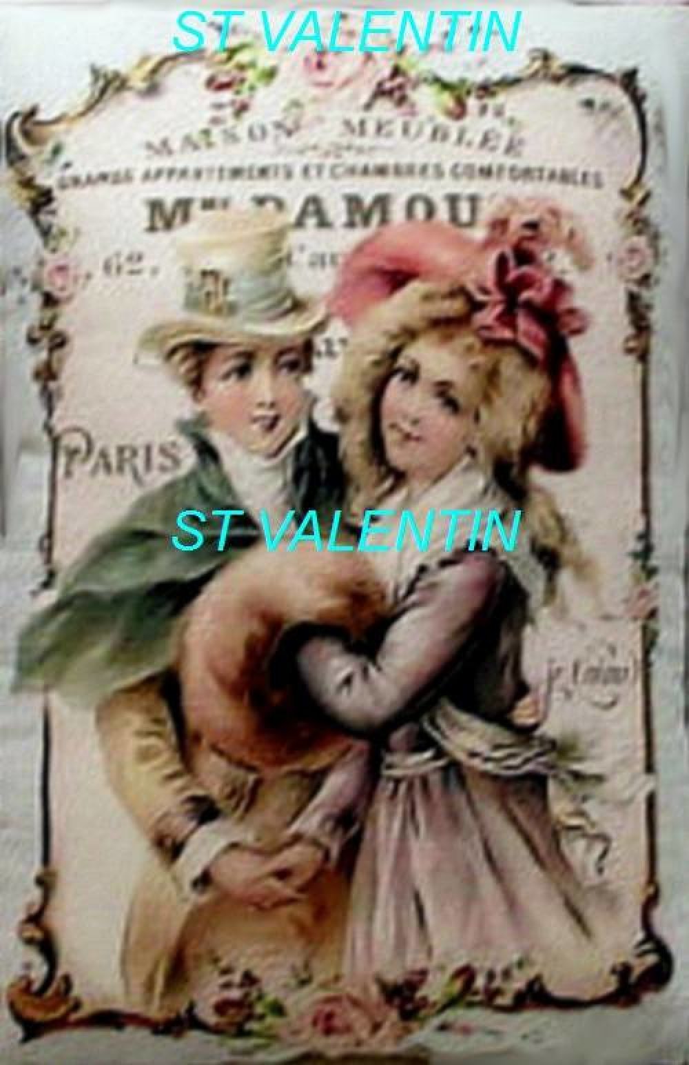 Transfert Applique Ancienne Image St Valentin 19 17 Cm X 13 Cm Sur Coton Blanc 28 Cm X 21 Cm Un Grand Marche