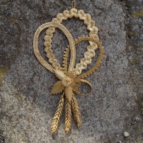 Porte-bonheur 3 tissages en paille,  cadeau troisième anniversaire de mariage, noce de froment 3 ans