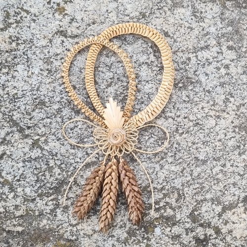 Porte-bonheur 2 tissages en paille, cadeau troisième anniversaire de mariage, noce de froment 3 ans