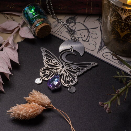 Collier pendentif ras de cou papillon féerique en acier inoxydable