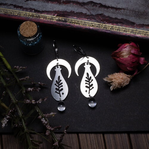 Boucles d'oreilles fiole de sorcière - spelljar en acier inoxydable