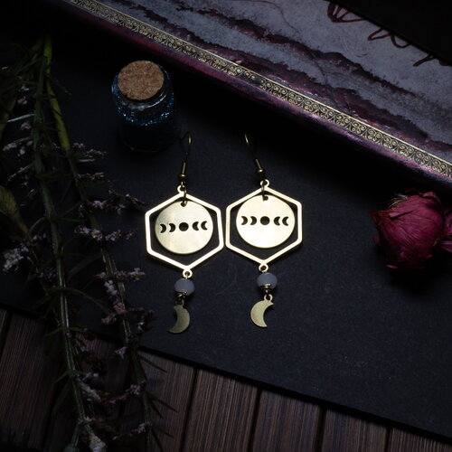 Boucles d'oreilles phase de la lune - witchy en laiton