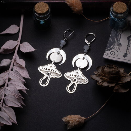 Boucles d'oreilles champignon lune