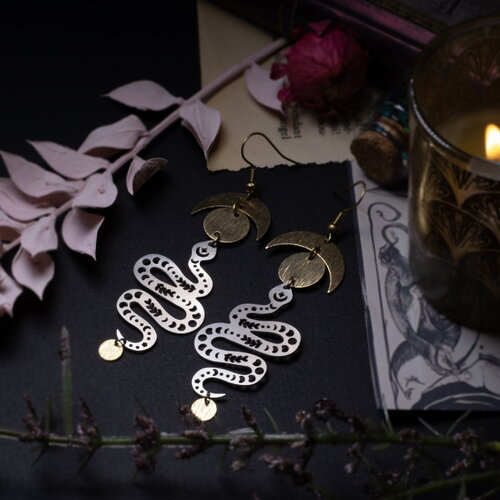 Boucles d'oreilles serpent en laiton et acier inoxydable