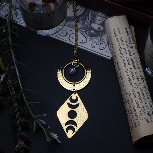 Collier pendentif  phase de la lune en laiton