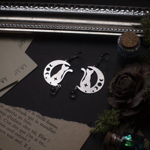 Boucles d'oreilles chat en acier inoxydable