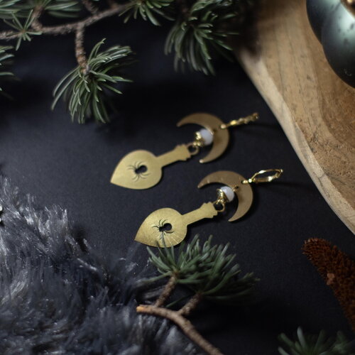 Boucles d'oreilles spell jar - araignée en laiton