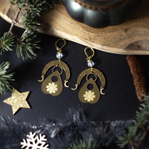 Boucles d'oreilles ouija et flocon en laiton