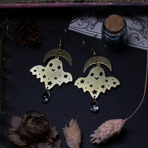 Boucles d'oreilles fantôme en laiton - halloween